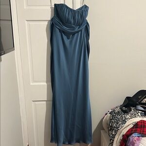 David's Bridal Strapless Gown in Deep Blue
